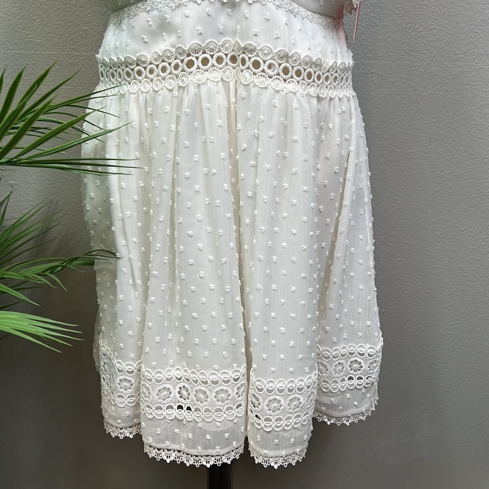 NWT Monique Lhullier White Midi Dress Eyelet Blouson Raised Polka Dots Lace 6 - Picture 6 of 13